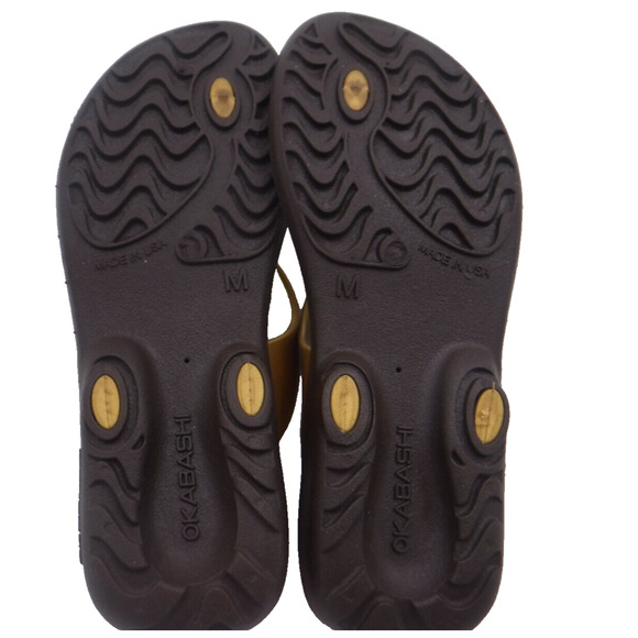 OKBASHI Gold and Brown Women's Teens Sandal‎ Size M 7-8 Flip Flop Shoes MADE USA - Picture 5 of 7